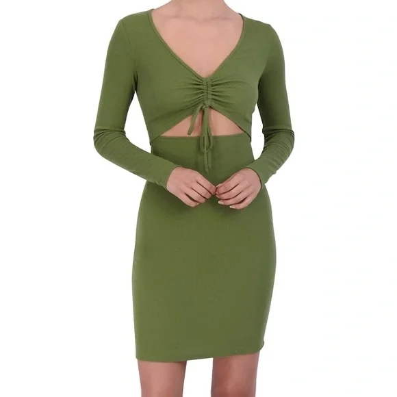 green emerald velvet dress BCBGMaxazria Rosetta Lemongrass Green Half Sleeve Cut Out Shift Dress  Pre-Owned main image 0